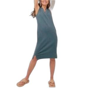 Pact Women's Gray-Teal Airplane Hooded V-Neck Sleeveless Midi Dress Size XL